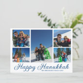 Blauw Gelukkig Hanukkah Familie Fotocollage Feestdagenkaart (Staand voorkant)