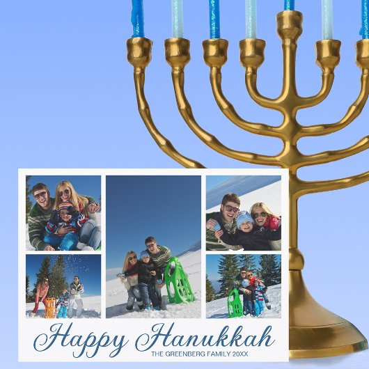 Blauw Gelukkig Hanukkah Familie Fotocollage Feestdagenkaart