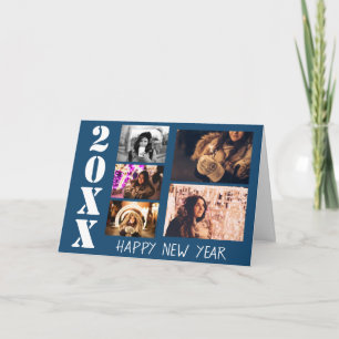 Blauw Gelukkig Nieuwjaar 2025 5 Fotocollage Feestdagen Kaart
