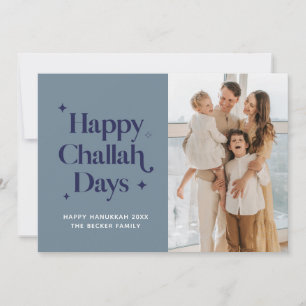 Blauw Gelukkige Challah Dagen Hanukkah Familie Fot Feestdagenkaart