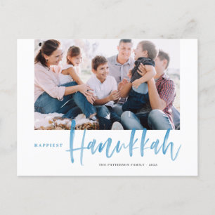 Blauw gelukkigste hanukkah-penseel kalligrafie Fot Feestdagenkaart