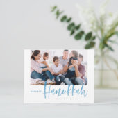 Blauw gelukkigste hanukkah-penseel kalligrafie Fot Feestdagenkaart (Staand voorkant)