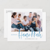 Blauw gelukkigste hanukkah-penseel kalligrafie Fot Feestdagenkaart (Voorkant / Achterkant)