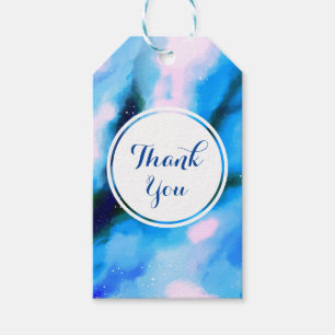 Blauw gemarmerde abstracte ruimte bedankt cadeaulabel