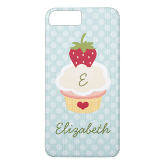 Blauw gemerkt aardbei-cupcake iPhone 8 plus / 7 plus hoesje