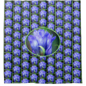 Blauw Gentiaans Bloempatroon Douchegordijn (Voorkant)