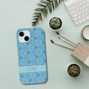 Blauw geometrisch abstract patroon met monogram