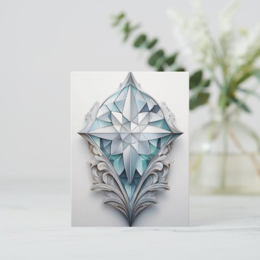 Blauw geometrisch decoratief kruis briefkaart (Staand voorkant)