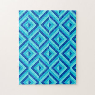 Blauw Geometrisch Diamantpatroon dat frustrerend i Legpuzzel