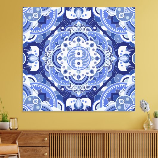  blauw geometrisch, Indiaas ornament. Canvas Afdruk (Insitu (Woonkamer))