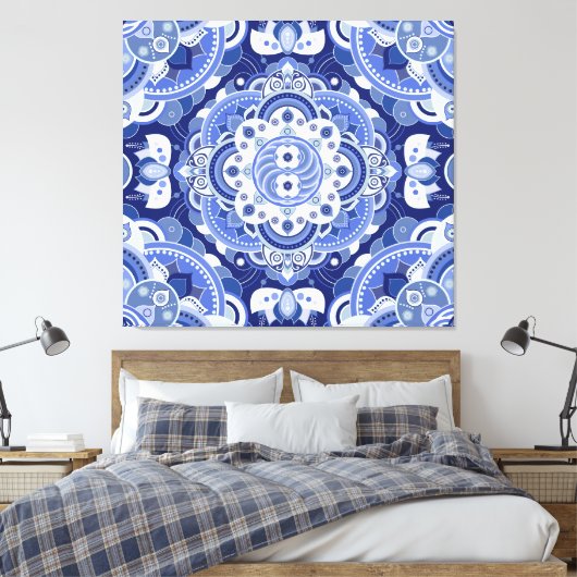 blauw geometrisch, Indiaas ornament. Canvas Afdruk (Insitu (Slaapkamer))