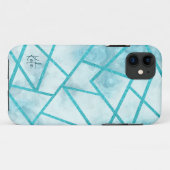 Blauw Geometrisch Marmeren iPhone Case (Achterkant (horizontaal))
