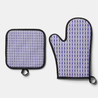 Blauw geometrisch ovenwant & pannenlap set