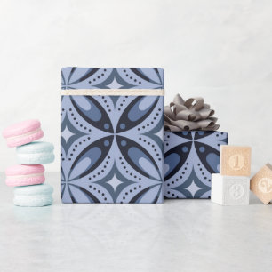 Blauw geometrisch patroon retro stijl cadeaupapier