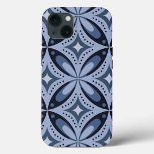 Blauw geometrisch patroon retro stijl iPhone 13 hoesje