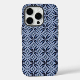Blauw geometrisch patroon retro stijl iPhone 16 pro hoesje