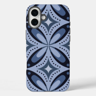 Blauw geometrisch patroon retro stijl iPhone 16 plus hoesje