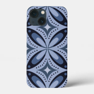 Blauw geometrisch patroon retro stijl iPhone 13 mini hoesje