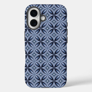 Blauw geometrisch patroon retro stijl iPhone 16 hoesje