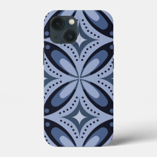Blauw geometrisch patroon retro stijl iPhone 13 mini hoesje