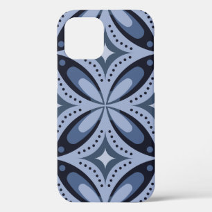 Blauw geometrisch patroon retro stijl iPhone 12 pro hoesje