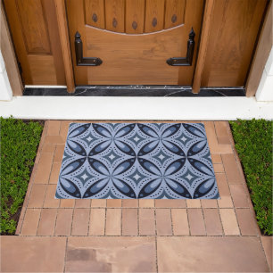 Blauw geometrisch patroon retro stijl deurmat