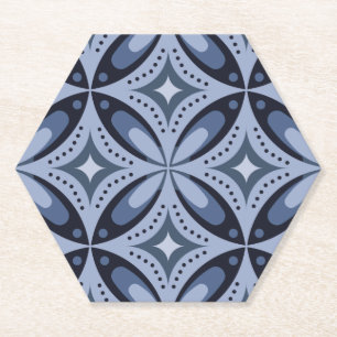 Blauw geometrisch patroon retro stijl kartonnen onderzetters