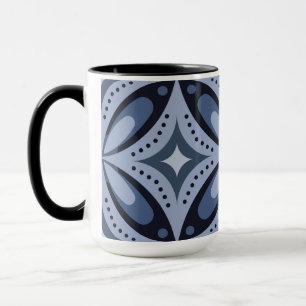 Blauw geometrisch patroon retro stijl mok