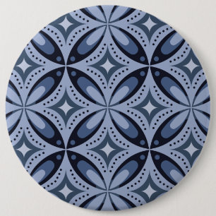 Blauw geometrisch patroon retro stijl ronde button 6,0 cm