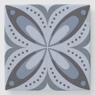 Blauw geometrisch patroon retro stijl stenen onderzetter