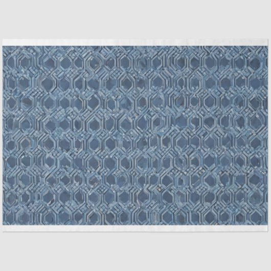 Blauw Geometrisch Weefseldocument Tissuepapier (Voorkant)