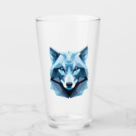 Blauw Geometrisch Wolfhoofd Glas (Voorkant)