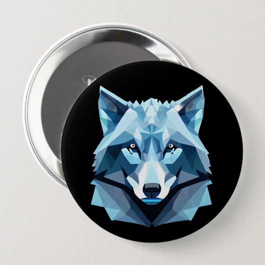 Blauw Geometrisch Wolfhoofd Ronde Button 4,0 Cm (Voorkant /achterkant)