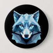 Blauw Geometrisch Wolfhoofd Ronde Button 4,0 Cm (Voorkant)