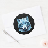 Blauw Geometrisch Wolfhoofd Ronde Sticker (Envelop)