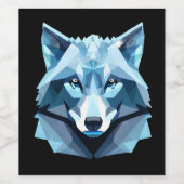 Blauw Geometrisch Wolfhoofd Wijn Etiket (Enkel label)