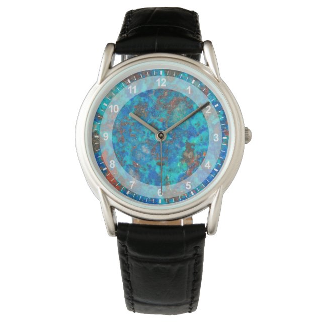 Blauw gepatterde Shattuckite Horloge (Voorkant)
