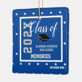 Blauw Gepersonaliseerd Afstuderen Kerst Keramisch Ornament (Links)