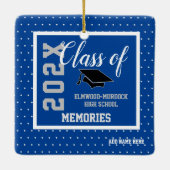 Blauw Gepersonaliseerd Afstuderen Kerst Keramisch Ornament (Achterkant)