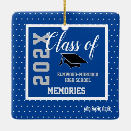 Blauw Gepersonaliseerd Afstuderen Kerst Keramisch Ornament (Achterkant)