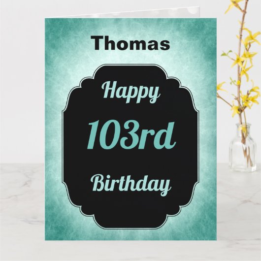 Blauw gepersonaliseerd Happy 103rd Verjaardag Kaart (Gele Bloem)