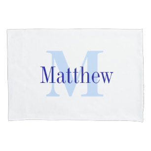 Blauw gepersonaliseerd monogram aangepast kussen H Kussensloop