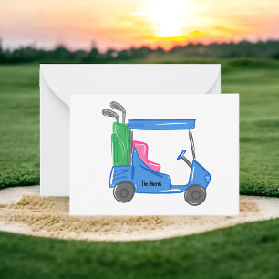 Blauw gepersonaliseerde golfkar notitiekaart met p notitiekaartje