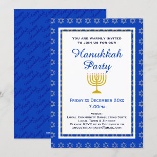 Blauw gepersonaliseerde Menorah HANUKKAH Party Kaart