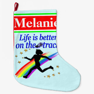 BLAUW GEPERSONALISEERDE TRACK & FIELD KERSTKOUS GROTE KERSTSOK