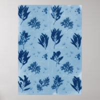 Blauw Geperste Zeewier Cyanotype Kustpatroon