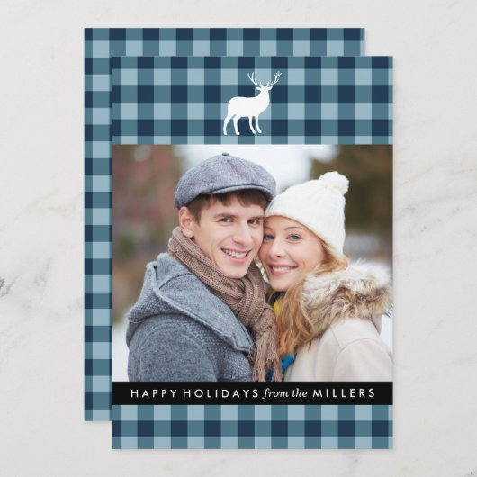 Blauw geplakt en wit hert | Vakantiefotokaart Feestdagenkaart (Voorkant / Achterkant)