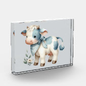 Blauw geruit babykoetje pastel boerderij esthetiek fotoblokken (Links)