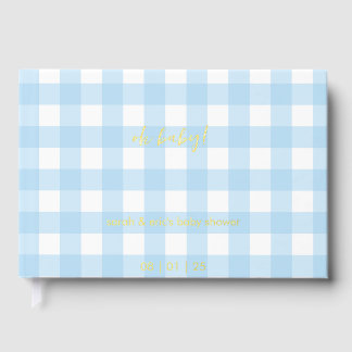 Blauw geruit babyshower-gastenboek gastenboek