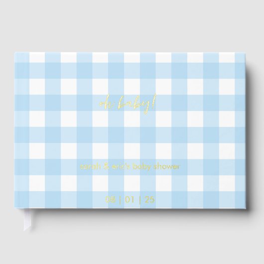 Blauw geruit babyshower-gastenboek gastenboek (Voorkant)